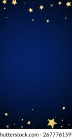 Magic stars vector overlay.  Gold stars scattered around randomly, falling down, floating.  Chaotic dreamy childish overlay template. on dark blue background.