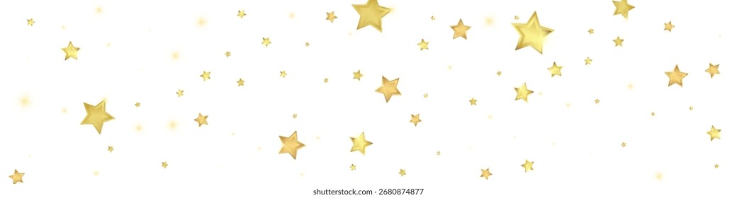 Sobreposição vetorial de estrelas mágicas.  Estrelas de ouro espalhadas aleatoriamente, caindo, flutuando.  Modelo caótico de sobreposição infantil sonhador. Conto de fadas vetorial sobre fundo branco.