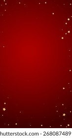 Sobreposição vetorial de estrelas mágicas.  Estrelas de ouro espalhadas aleatoriamente, caindo, flutuando.  Modelo caótico de sobreposição infantil sonhador. Sobreposição de magia vetorial sobre fundo vermelho.