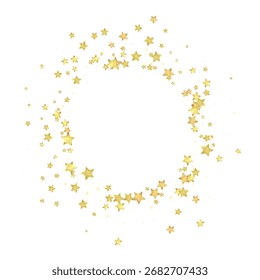 Superposición de Vector de estrellas mágicas.  Estrellas de oro esparcidas al azar, cayendo, flotando.  Plantilla infantil de superposición de ensueño caótico. sobre fondo blanco.