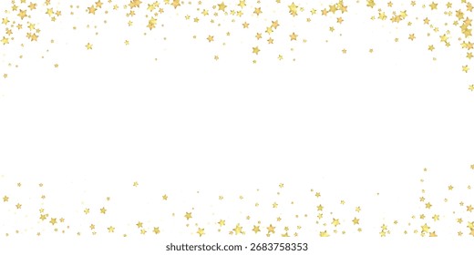 Magic stars vector overlay.  Gold stars scattered around randomly, falling down, floating.  Chaotic dreamy childish overlay template. on white background.