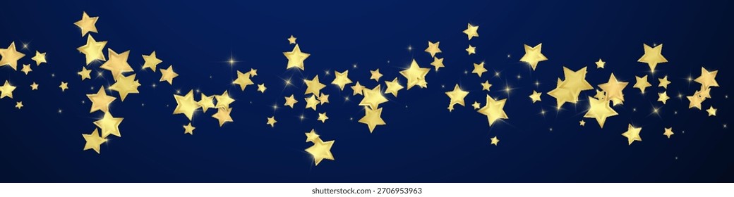 Magic stars vector overlay.  Gold stars scattered around randomly, falling down, floating.  Chaotic dreamy childish overlay template. on dark blue background.