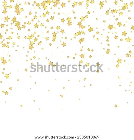 Magic stars vector overlay.  Gold stars scattered around randomly, falling down, floating.  Chaotic dreamy childish overlay template. Magical cartoon night sky on white background.