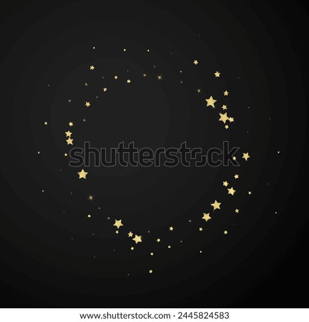 Magic stars vector overlay.  Gold stars scattered around randomly, falling down, floating.  Chaotic dreamy childish overlay template. Vector magic overlay  on black background.