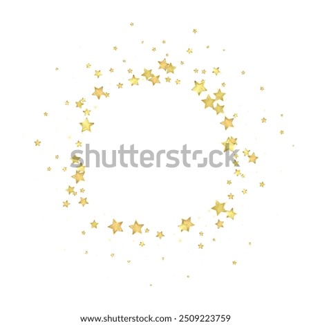 Magic stars vector overlay.  Gold stars scattered around randomly, falling down, floating.  Chaotic dreamy childish overlay template. Vector magic overlay  on white background.