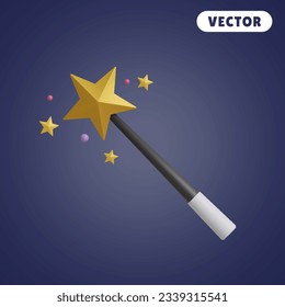 magic stick 3D vector icon set, on a navy blue background