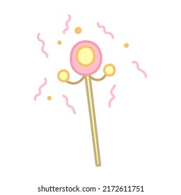 Magic stick in cartoon style. Hand drawn illustration. Vector isolated on white background.