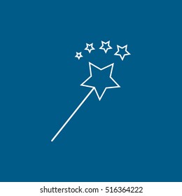 Magic Stick Christmas New Year Line Icon On Blue Background