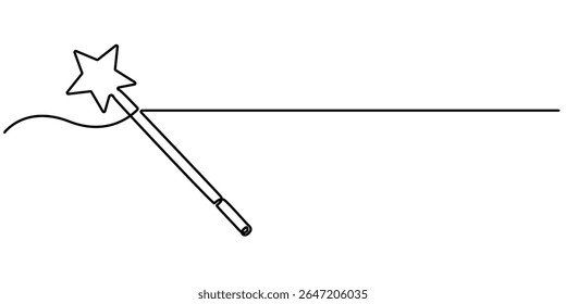  Magic stick desenho contínuo de uma linha. Varinha de arte de linha, Varinha mágica ilustração desenhada linear ícone contínuo. Magic staff preto um ícone vetor de linha, desenho de linha contínua de varinha mágica com.