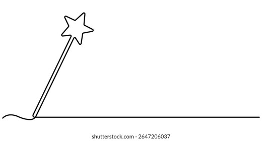 Magic stick desenho contínuo de uma linha. Varinha de arte de linha, Varinha mágica ilustração desenhada linear ícone contínuo. Magic staff preto um ícone vetor de linha, desenho de linha contínua de varinha mágica com.