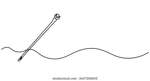  Magic stick desenho contínuo de uma linha. Varinha de arte de linha, Varinha mágica ilustração desenhada linear ícone contínuo. Magic staff preto um ícone vetor de linha, desenho de linha contínua de varinha mágica com.