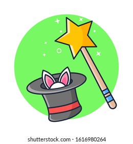 Magic Stick, Hat with Rabbit Premium Vector Illustration