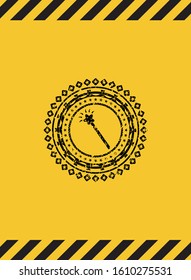 magic stick icon black grunge emblem with yellow background. Vector Illustration. Detailed.