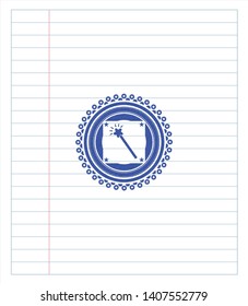 magic stick icon draw (pen strokes). Blue ink. Vector Illustration. Detailed.