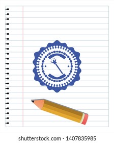 magic stick icon drawn with pen. Blue ink. Vector Illustration. Detailed.