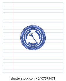 magic stick icon emblem draw with pen effect. Blue ink. Vector Illustration. Detailed.