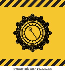 magic stick icon grunge black emblem with yellow background, warning sign. Vector Illustration. Detailed.