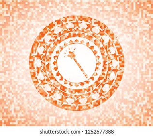 magic stick icon inside abstract orange mosaic emblem