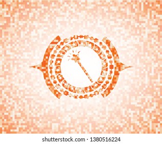 magic stick icon inside abstract emblem, orange mosaic background
