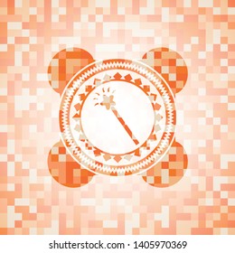 magic stick icon inside abstract orange mosaic emblem with background