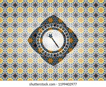 magic stick icon inside arabesque emblem. arabic decoration.
