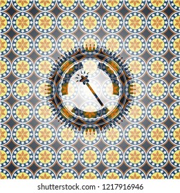 magic stick icon inside arabesque badge background. arabic decoration.