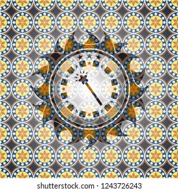 magic stick icon inside arabesque emblem. arabic decoration.
