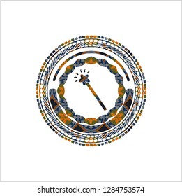 magic stick icon inside arabesque badge. arabic decoration.