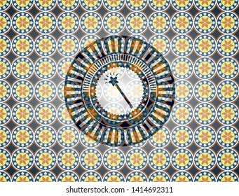 magic stick icon inside arabesque badge background. arabic decoration.