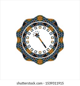 magic stick icon inside arabesque badge. arabic decoration.