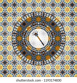 magic stick icon inside arabic emblem. Arabesque decoration.