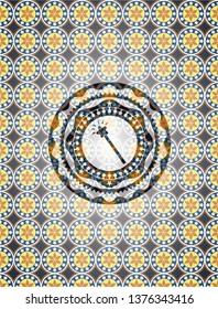 magic stick icon inside arabic style badge. Arabesque decoration.