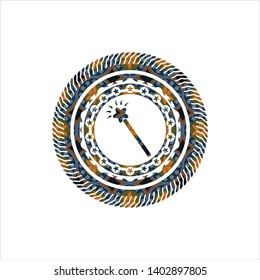 magic stick icon inside arabic emblem background. Arabesque decoration.