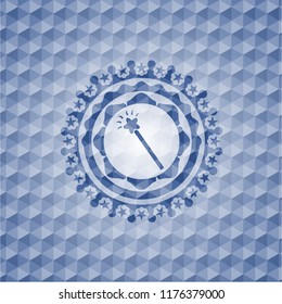 magic stick icon inside blue polygonal badge.