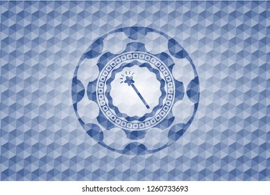 magic stick icon inside blue badge with geometric pattern background.