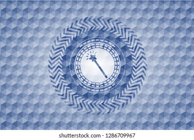 magic stick icon inside blue badge with geometric background.