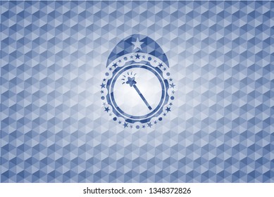 magic stick icon inside blue hexagon emblem.