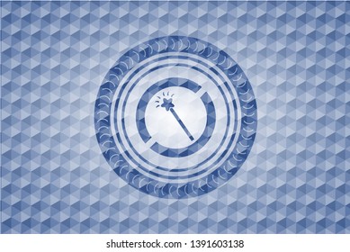 magic stick icon inside blue badge with geometric pattern.