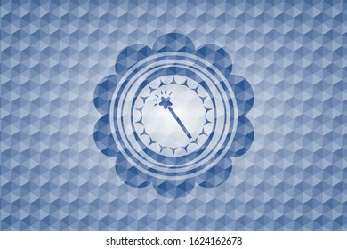 magic stick icon inside blue polygonal emblem.