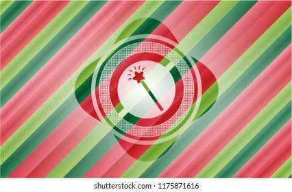 magic stick icon inside christmas colors style emblem.