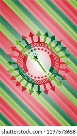 magic stick icon inside christmas style badge..