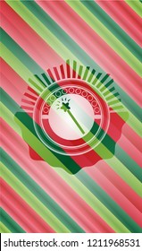 magic stick icon inside christmas colors badge.