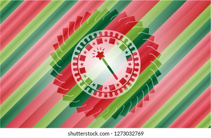 magic stick icon inside christmas emblem.