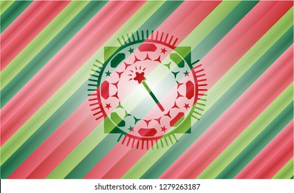 magic stick icon inside christmas badge background.