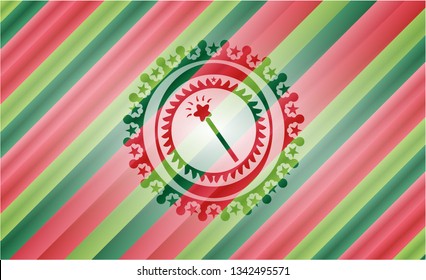 magic stick icon inside christmas colors style badge.