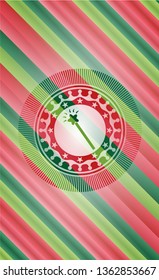 magic stick icon inside christmas colors badge.