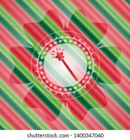 magic stick icon inside christmas style badge..