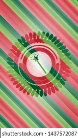 magic stick icon inside christmas colors badge.