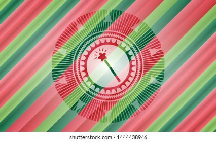 magic stick icon inside christmas colors style badge.