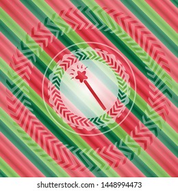magic stick icon inside christmas colors badge.